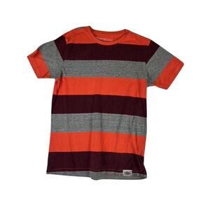 Aeropostale Striped T-Shirt Men's Medium Orange Red Gray Cotton Casual Tee